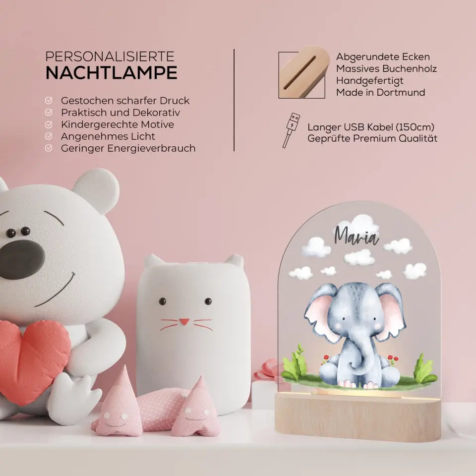 Personalisiertes Nachtlicht für Kinder "Aquarell Tiere"
