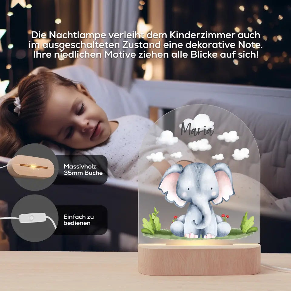 Personalisiertes Nachtlicht für Kinder "Aquarell Tiere"
